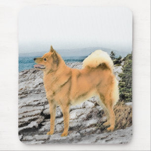 Finnischer Spitz beim Seashore-Gemälde - Hundekuns Mousepad