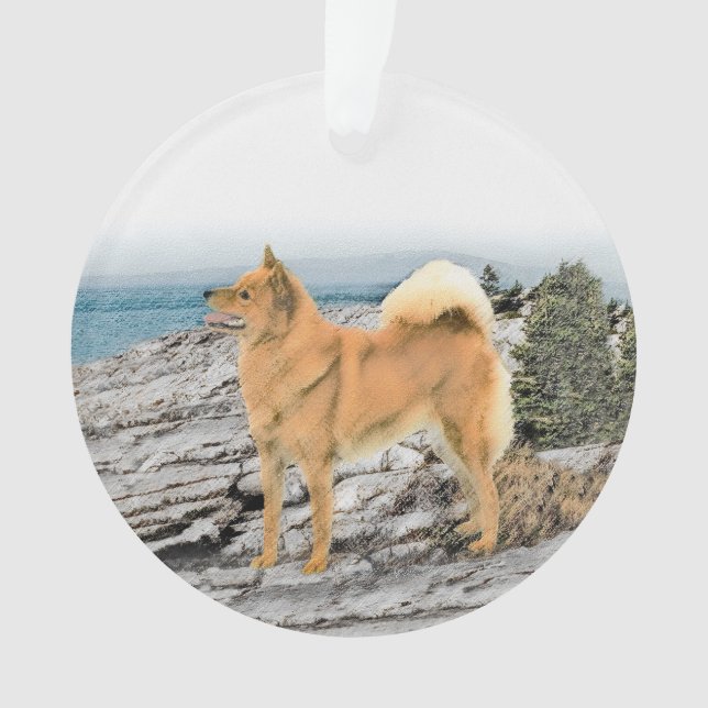 Finnischer Spitz beim Seashore-Gemälde - Hundekuns Ornament (Vorderseite)