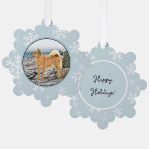 Finnischer Spitz beim Seashore-Gemälde - Hundekuns Ornament Karte