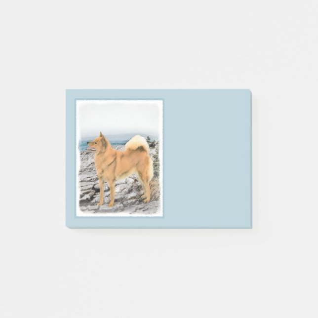 Finnischer Spitz beim Seashore-Gemälde - Hundekuns Post-it Klebezettel (Vorderseite)