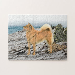 Finnischer Spitz beim Seashore-Gemälde - Hundekuns Puzzle