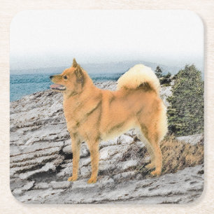 Finnischer Spitz beim Seashore-Gemälde - Hundekuns Rechteckiger Pappuntersetzer