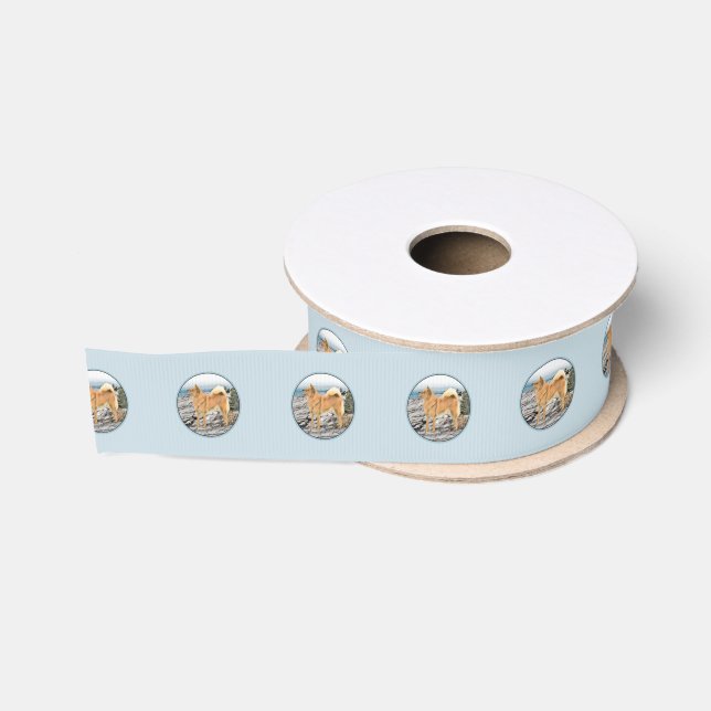 Finnischer Spitz beim Seashore-Gemälde - Hundekuns Ripsband (Spule)