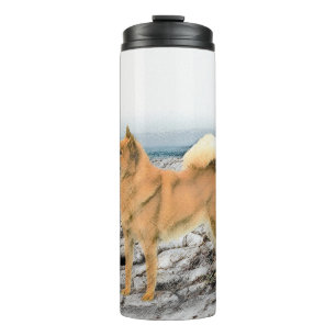 Finnischer Spitz beim Seashore-Gemälde - Hundekuns Thermosbecher