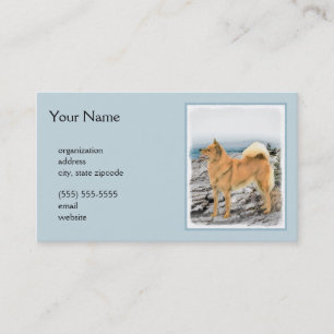 Finnischer Spitz beim Seashore-Gemälde - Hundekuns Visitenkarte