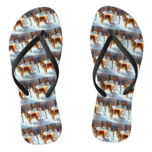 Finnischer Spitz Lass es schneien Weihnachten Flip Flops