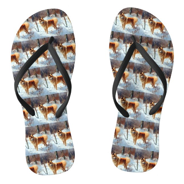 Finnischer Spitz lässt es Weihnachten schneien Flip Flops (Fußbett)
