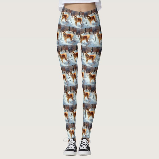 Finnischer Spitz lässt es Weihnachten schneien Leggings (Vorderseite)