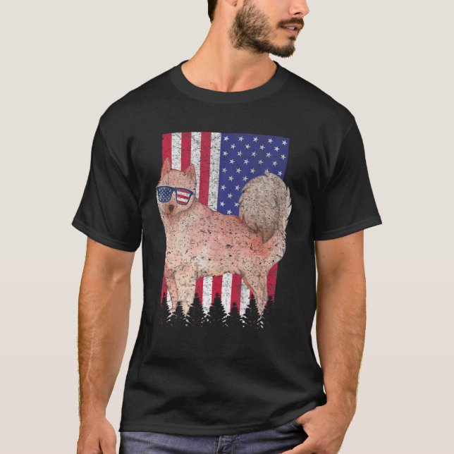 Finnischer Spitz Patriotic Dog USA Pride American  T-Shirt (Vorderseite)