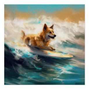 Finnisches Lapphund Beach Surfainting Poster