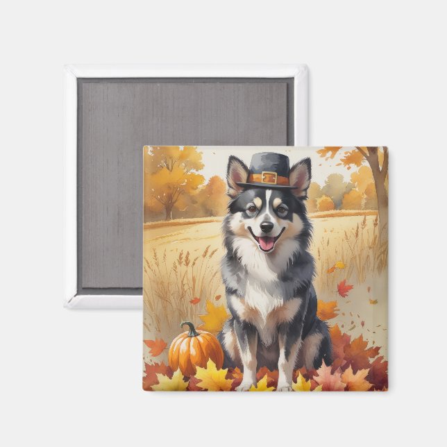 Finnisches Lapphund im Herbst lässt Erntedank Kuns Magnet (Vorderseite/Rückseite)