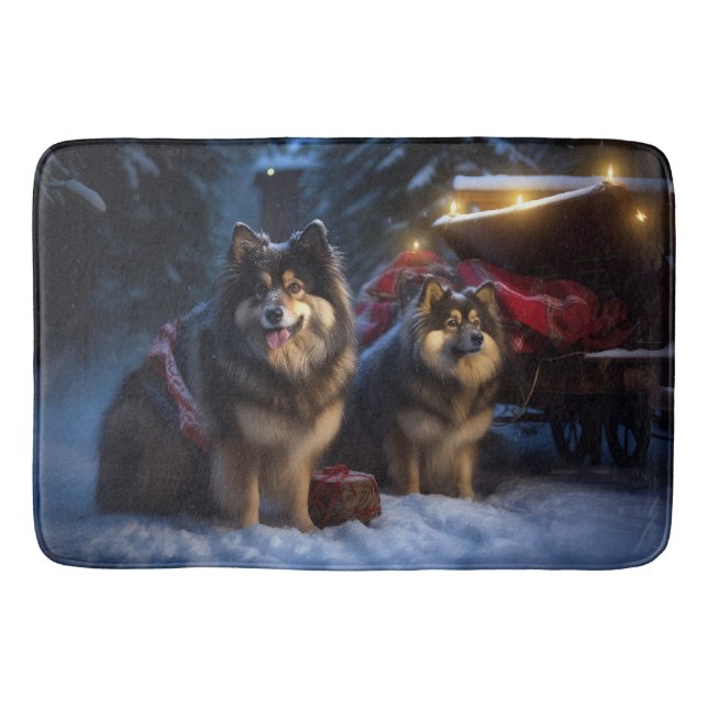 Finnisches Lapphund Snowy Sleigh Weihnachtsdekor Badematte (Vorderseite)