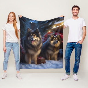 Finnisches Lapphund Snowy Sleigh Weihnachtsdekor Fleecedecke