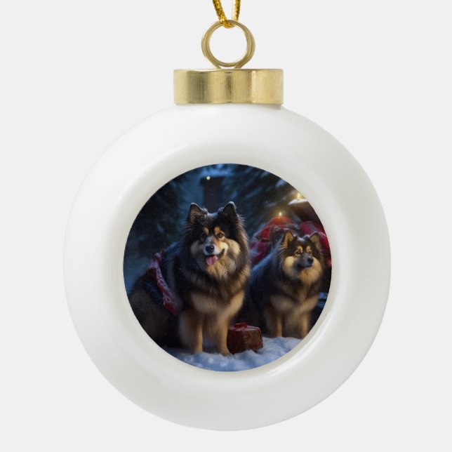 Finnisches Lapphund Snowy Sleigh Weihnachtsdekor Keramik Kugel-Ornament (Vorderseite)