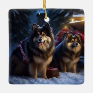 Finnisches Lapphund Snowy Sleigh Weihnachtsdekor Keramikornament