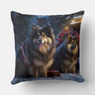 Finnisches Lapphund Snowy Sleigh Weihnachtsdekor Kissen