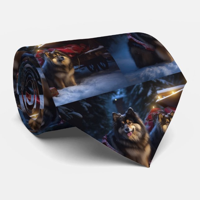 Finnisches Lapphund Snowy Sleigh Weihnachtsdekor Krawatte (Gerollt)