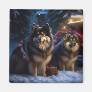 Finnisches Lapphund Snowy Sleigh Weihnachtsdekor Magnet