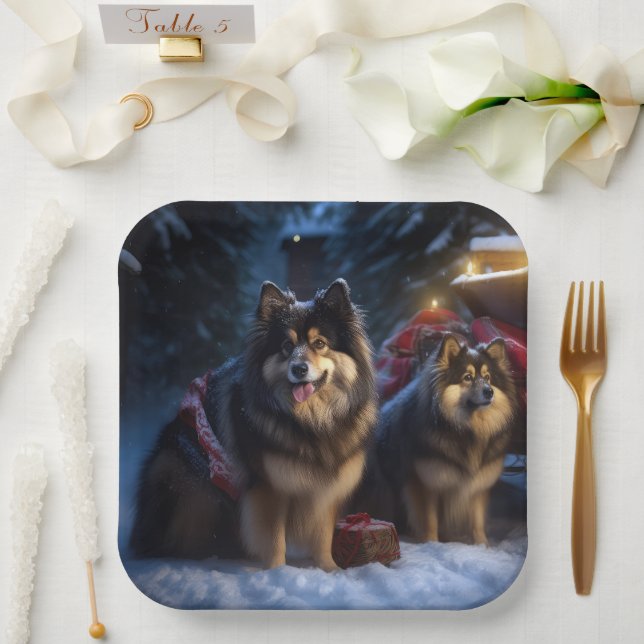 Finnisches Lapphund Snowy Sleigh Weihnachtsdekor Pappteller (Hochzeit)