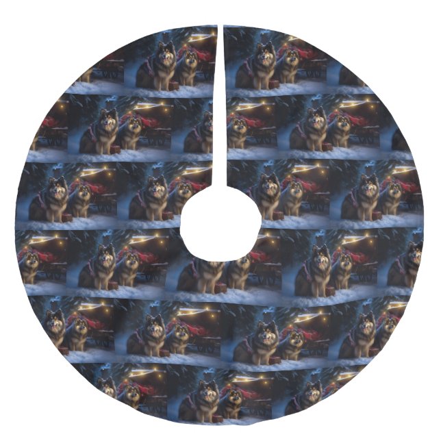 Finnisches Lapphund Snowy Sleigh Weihnachtsdekor Polyester Weihnachtsbaumdecke (Vorderseite)