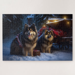 Finnisches Lapphund Snowy Sleigh Weihnachtsdekor Puzzle