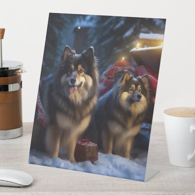 Finnisches Lapphund Snowy Sleigh Weihnachtsdekor Sockelschild (In Situ)