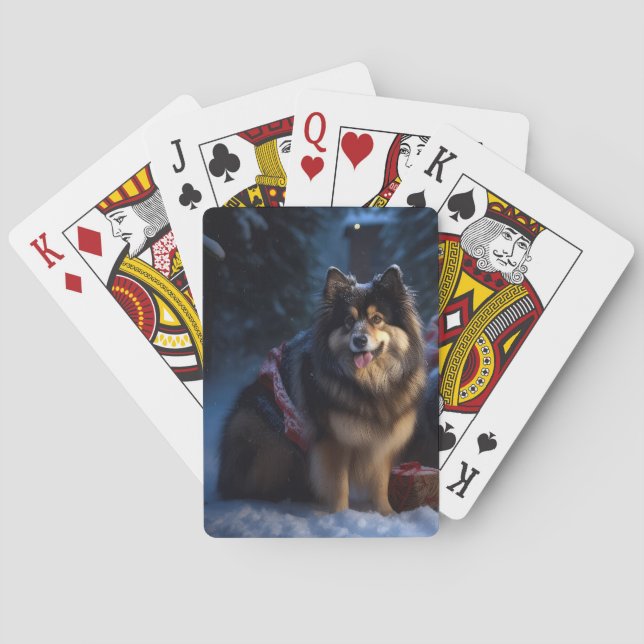 Finnisches Lapphund Snowy Sleigh Weihnachtsdekor Spielkarten (Rückseite)