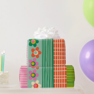 Finnisches Patchwork Fröhliche Blume Streifenmuste Geschenkpapier