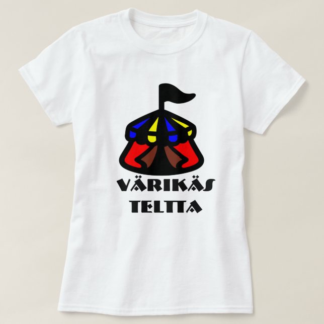 Finnisches Wort für farbiges Zelt: värikäs teltta T-Shirt (Design vorne)