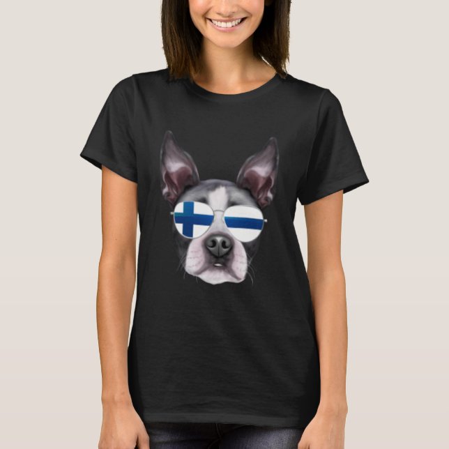 Finnish Flag Boston Terrier Dog Finland Pocket T-Shirt (Vorderseite)