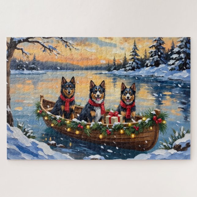 Finnish Lapphund Christmas Boat Holiday Puzzle (Horizontal)