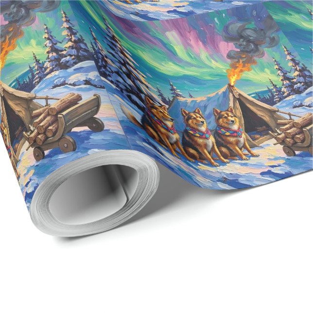 Finnish Lapphund Christmas Northern Lights Arctic  Geschenkpapier (Rolleneckpunkt)