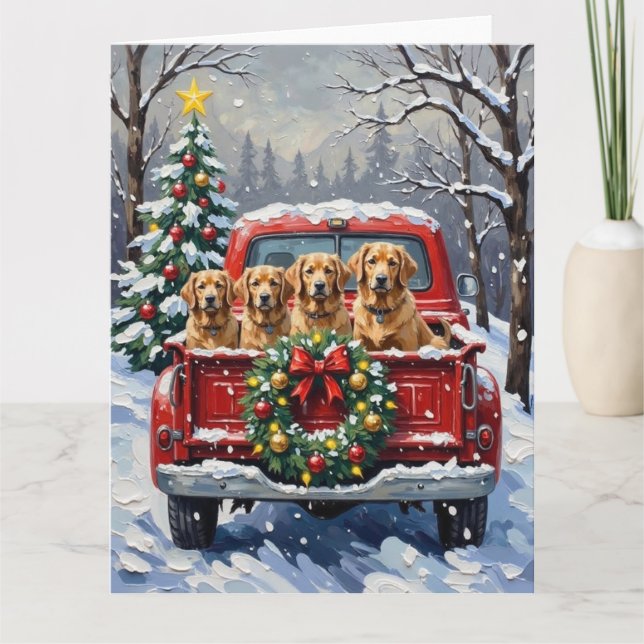 Finnish Lapphund Christmas Red Truck Holiday Karte (Vorderseite)