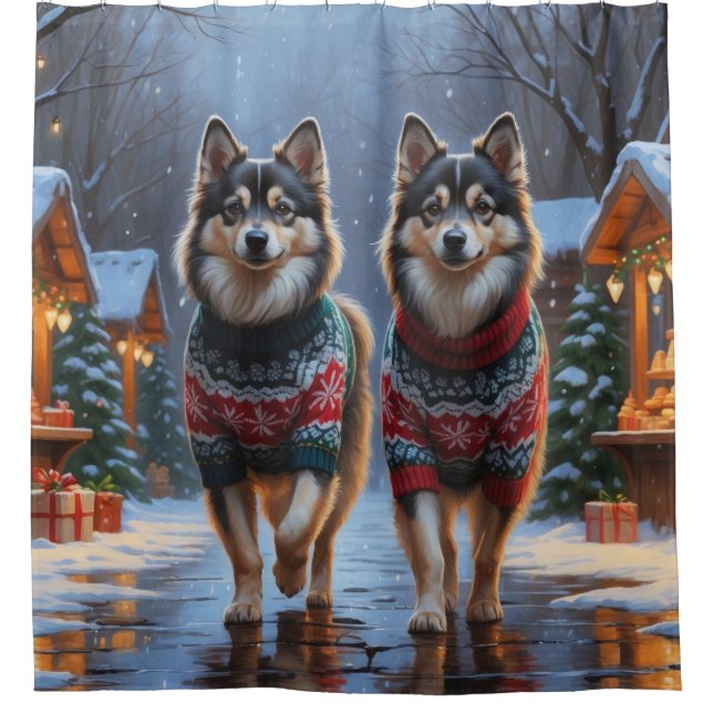 Finnish Lapphund Dogs Christmas Snow Holiday Duschvorhang (Vorderseite)