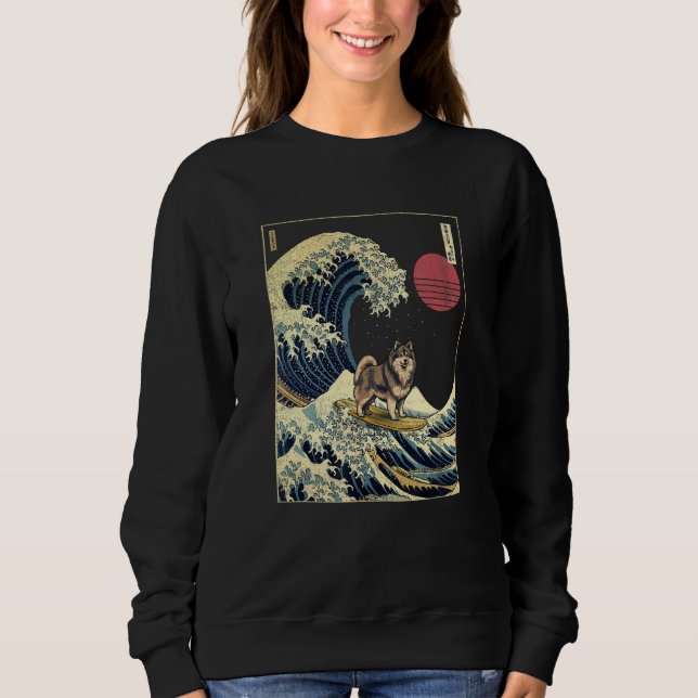 Finnish Lapphund Japanese Kanagawa Wave  Surf Dog Sweatshirt (Vorderseite)