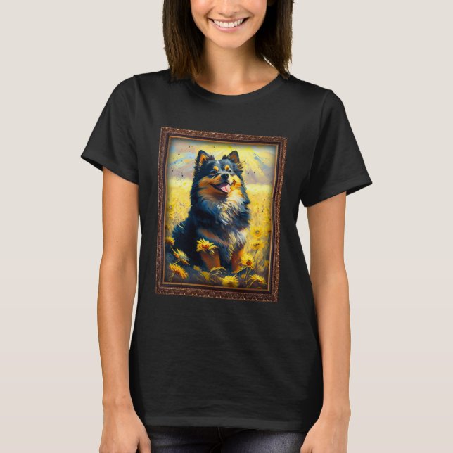 Finnish Lapphund Painting Sunflower Flower Mom Wom T-Shirt (Vorderseite)