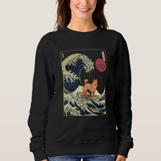 Finnish Spitz Japanese Kanagawa Wave  Surf Dog Sweatshirt (Vorderseite)