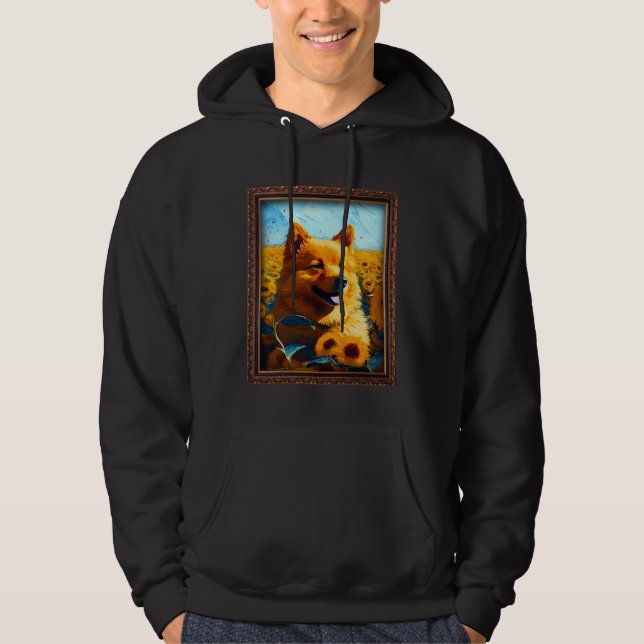Finnish Spitz Painting Sunflower Flower Mom Women  Hoodie (Vorderseite)