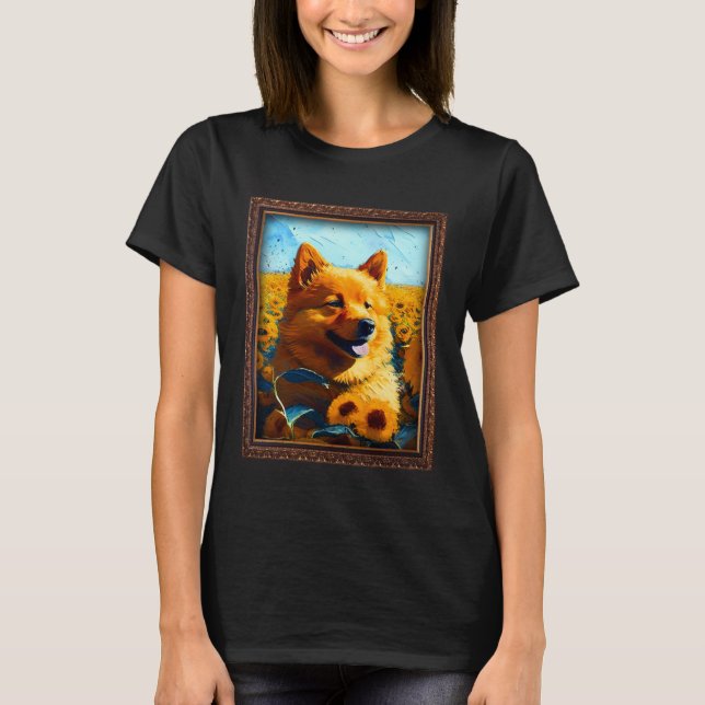Finnish Spitz Painting Sunflower Flower Mom Women  T-Shirt (Vorderseite)