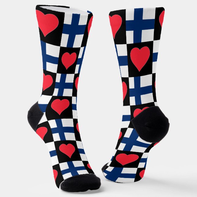 Finnland Flag Herzmuster Spaß finnischer Stolz Socken (Gewinkelt)