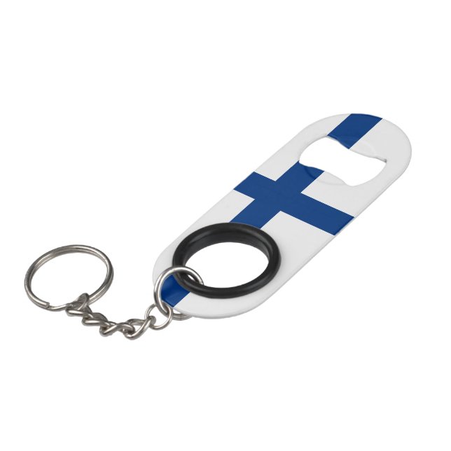 Finnland-Flagge Mini Flaschenöffner (Vorderseite Schrägansicht)