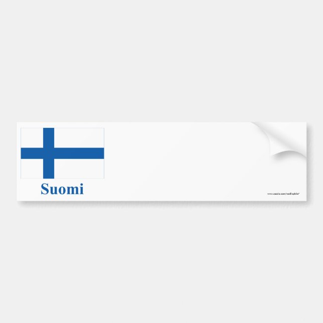 Finnland-Flagge mit Namen auf finnisch Autoaufkleber (Vorne)