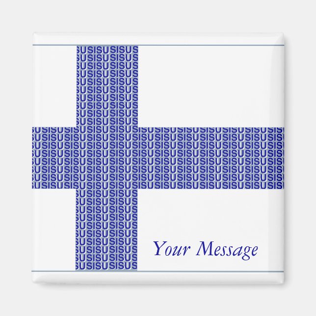 Finnland Flagge Nordic Blue auf weißem "Sisu"-Magn Magnet (Vorne)