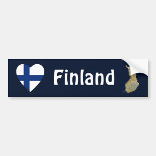 Finnland-Flaggen-Herz + Karten-Autoaufkleber Autoaufkleber