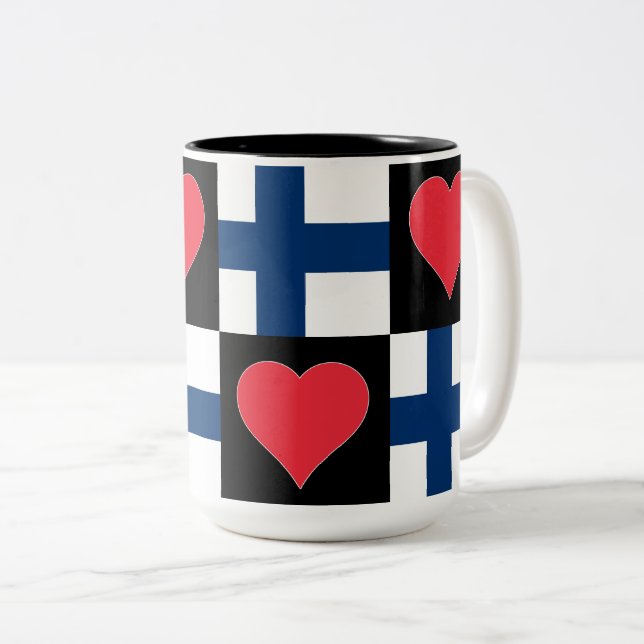Finnland Flaggen Herz Muster Patriotischer finnisc Zweifarbige Tasse (VorderseiteRechts)