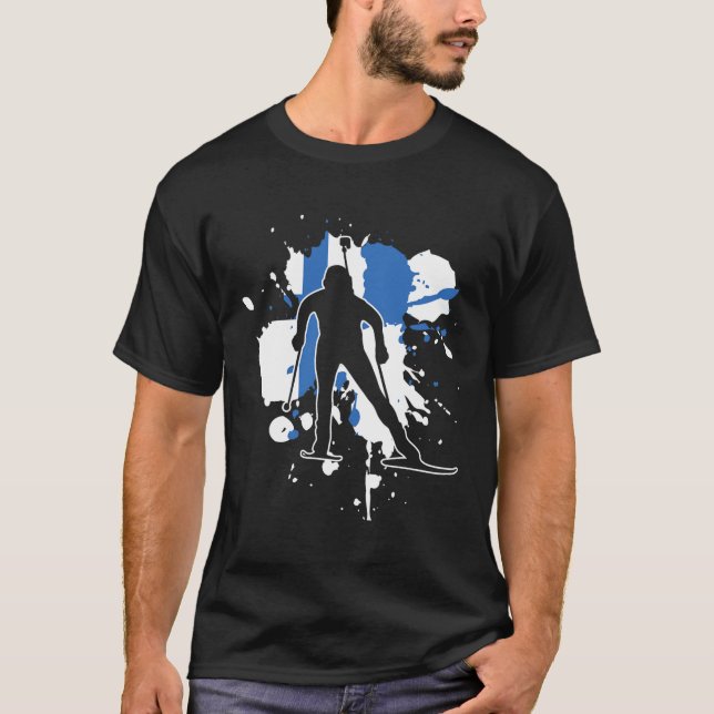 Finnland Flaggenbiathlonistin - Finnischer Biathlo T-Shirt (Vorderseite)