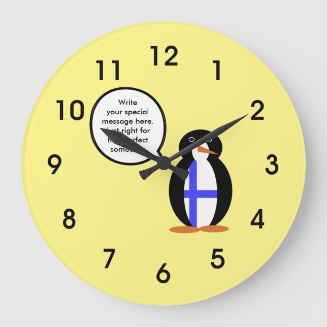 Finnland - Gespräch mit Frau Penguin Personalisier Große Wanduhr (Vorderseite)