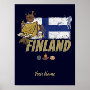 Finnland hat Vintage Fahne und Zeltsouvenir Poster