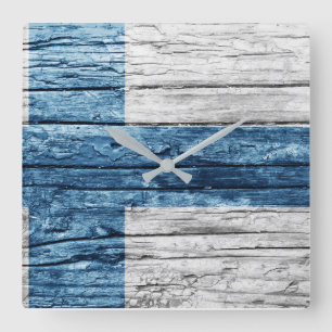 Finnland Holzflagge Quadratische Wanduhr
