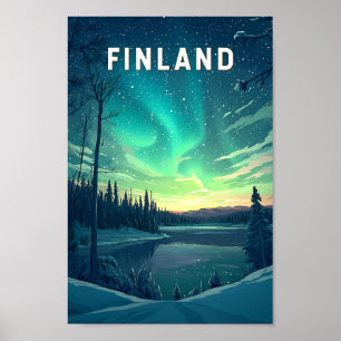 Finnland Illustration Travel Art Vintag Poster